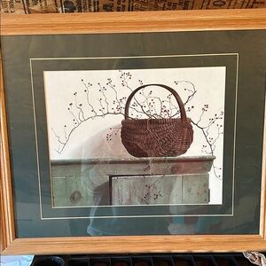 Longaberger Framed Art with Brown Basket and Green Accents